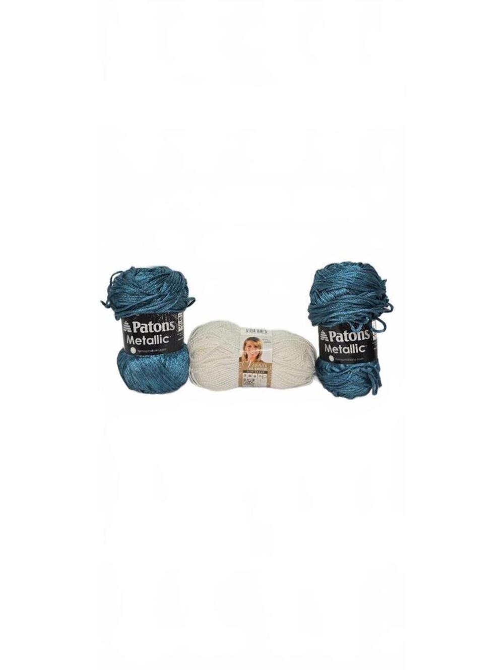 Patons Metallic Blue Yarn and Lion Brand Vanna's Glamour White Yarn Combo Pack